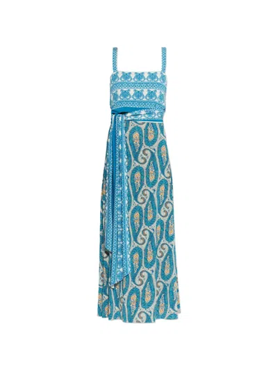 Etro Patterned Tie-waist Maxi Dress In Blue