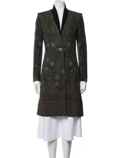 Pre-owned Etro Patterned Trench Coat In Green