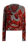 Etro Patterned V-neck Sweater In Grey