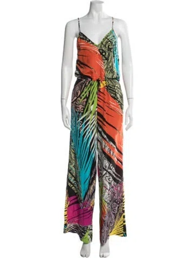 Pre-owned Etro Patterned V-neck Jumpsuit In Multi