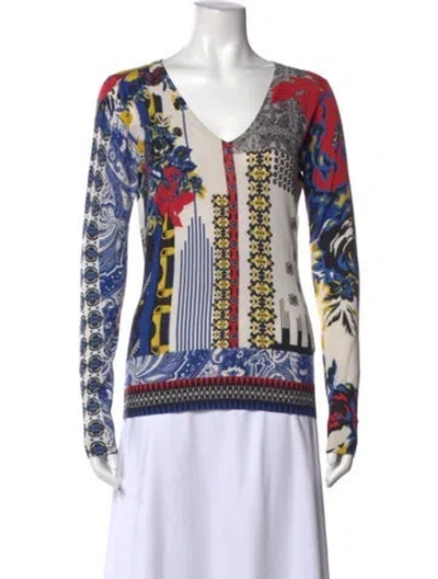 Pre-owned Etro Patterned V-neck Sweater In Yellow