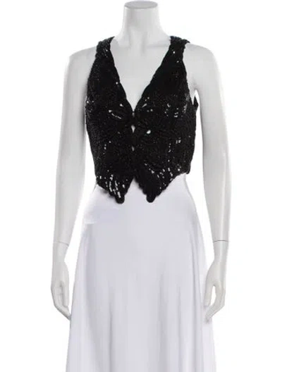 Pre-owned Etro Patterned V-neck Top In Black