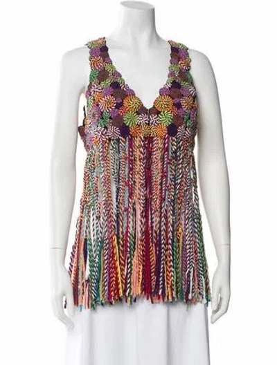 Pre-owned Etro Patterned V-neck Top In Multi