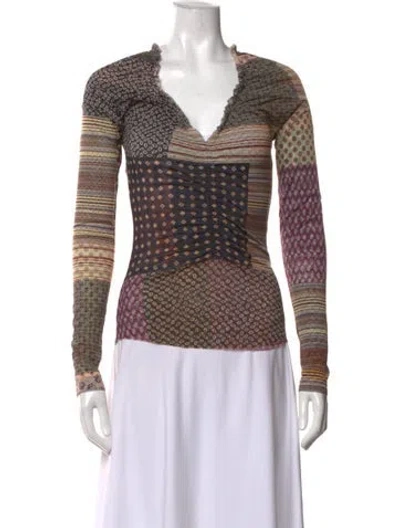 Pre-owned Etro Patterned V-neck Top In Multicolor