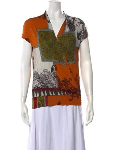 Pre-owned Etro Patterned V-neck Top In Pink