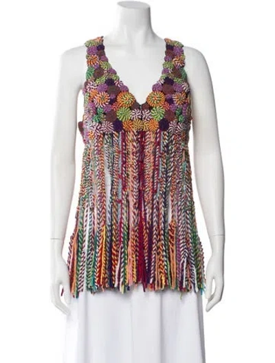 Pre-owned Etro Patterned V-neck Top W/ Tags In Multi