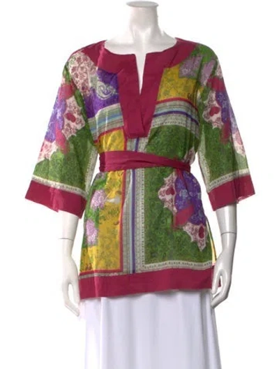 Pre-owned Etro Patterned V-neck Tunic In Burgundy