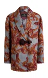 Etro Patterned Wool-blend Coat In Blue