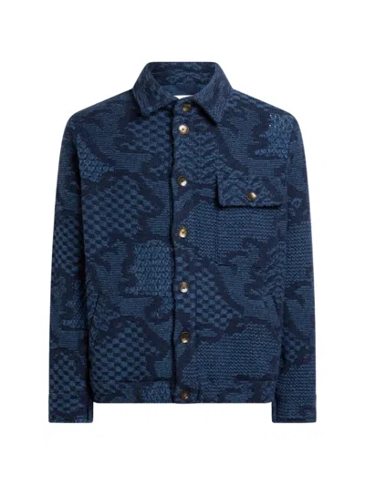 Etro Patterned Wool-blend Overshirt Jacket In Blue