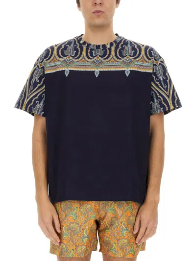 Etro Patterned Yoke Cotton T-shirt With Relaxed Fit In Multicolour