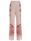 Etro Silk Trousers With Placed Flower Print In Light Pink