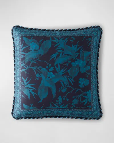 Etro Peach Tree Corded Pillow, 16" Square In Blue