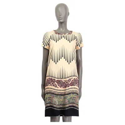 Pre-owned Etro Peach Wool Stripe & Paisley Short Sleeve Dress 40 S In Sand