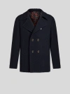 Etro Wool Coat With Lapels And Decorative Buttons In Navyblau