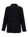 Etro Textured Double-breasted Coat Front Pockets In Blue