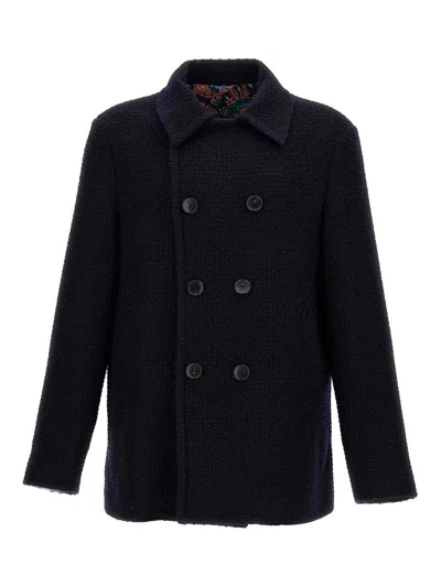 Etro Textured Double-breasted Coat Front Pockets In B0310