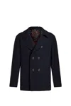 Etro Wool Coat With Lapels And Decorative Buttons In Blue