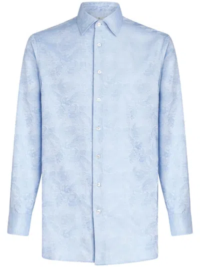 Etro Long-sleeve Jacquard Cotton Shirt In Light Blue