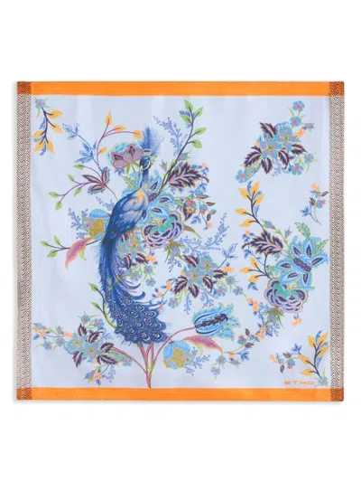 Etro Peacock-print Pocket Square In White