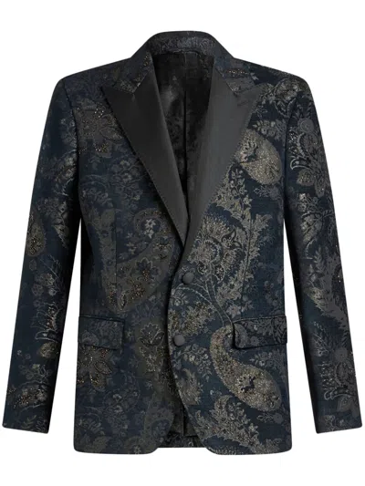 Etro Peak-lapel Jacquard Blazer In Blue