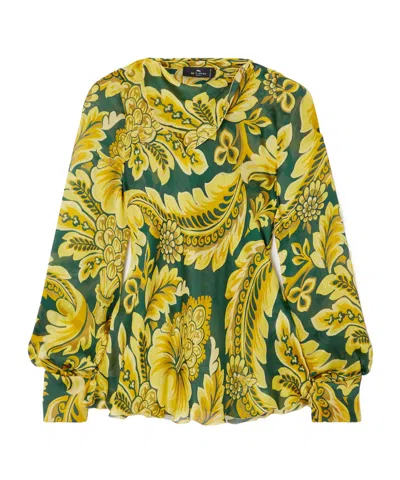 Etro Printed Silk Blouse In Green