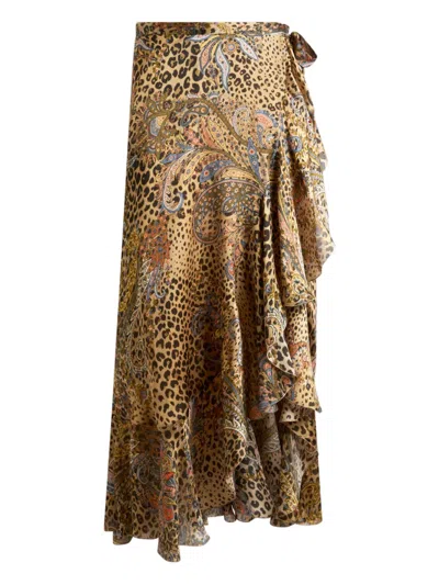Etro Peau D'ange Silk Midi Skirt In Brown