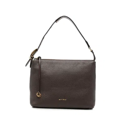 Etro Pebbled Leather Shoulder Bag In Brown