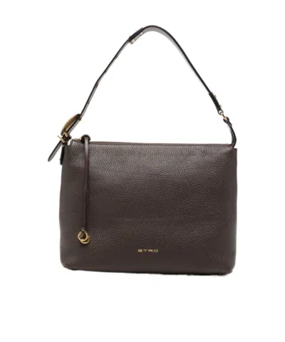 Etro Pebbled Leather Shoulder Bag In Brown