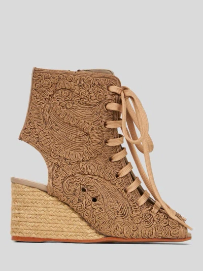 ETRO X CASTAÑER PEEP-TOE PAISLEY ANKLE BOOTS, WOMAN, GREY, SIZE 40