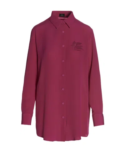 Etro Pegaso-appliqué Silk Shirt In Pink