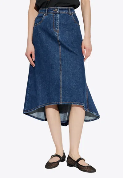 Etro Pegaso Asymmetric Denim Midi Skirt