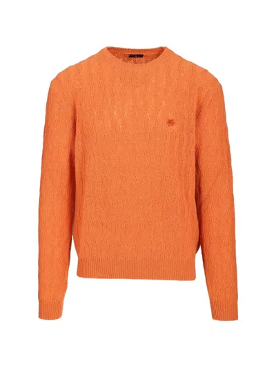 Etro Crewneck Sweater Nylon Blend Silk Cable In Orange