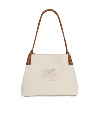 Etro Pegaso Canvas Shoulder Bag In White