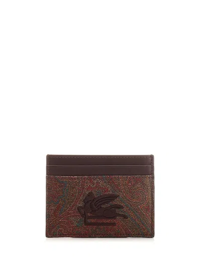 Etro Pegaso Card Case In Bordeaux