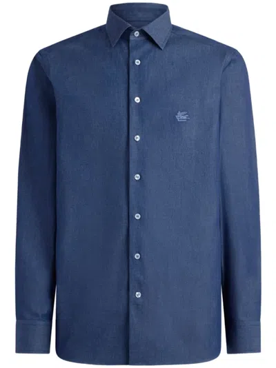 Etro Pegaso Chambray Shirt In Blue