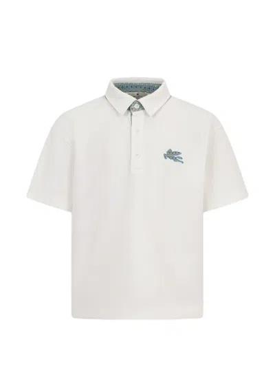 Etro Kids' Pegaso Cotton Pique Polo Shirt In White