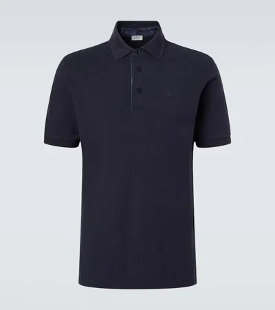 Etro Embroidered Pegaso Pique Polo T-shirt In Blue