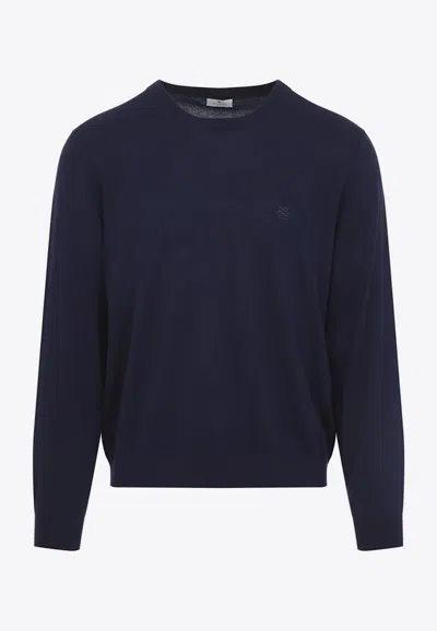 Etro Pegaso Crewneck Sweater In Blue