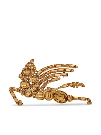 Etro Pegaso Crystal-embellished Brooch In Gold