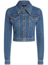 Etro Cropped Embroidered Denim Jacket In Blue