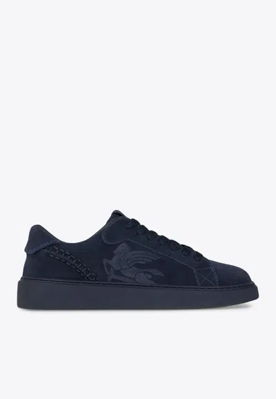 ETRO PEGASO EMBOSSED SUEDE LOW-TOP SNEAKERS