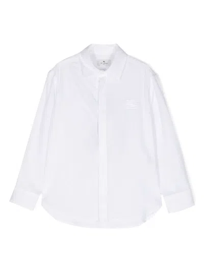 Etro Kids' Pegaso-embroidered Button-up Shirt In White