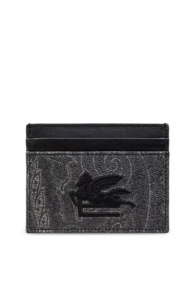 Etro Pegaso Embroidered Card Holder In Black