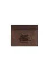 Etro Pegaso Embroidered Card Holder In Brown