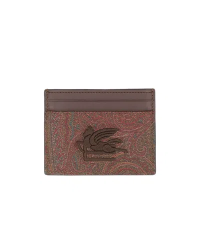 Etro Pegaso-embroidered Cardholder In Brown