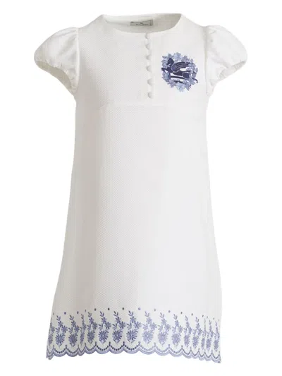 Etro Kids' Pegaso-embroidered Cotton Dress In 白色
