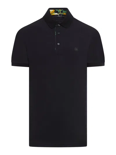 Etro Pegaso-embroidered Cotton Polo Shirt In Black