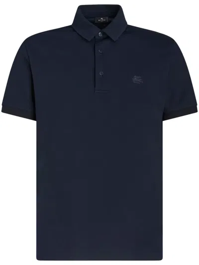 Etro Embroidered-logo Polo Shirt In Blue