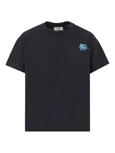 Etro Pegaso-embroidered Cotton T-shirt In Blue