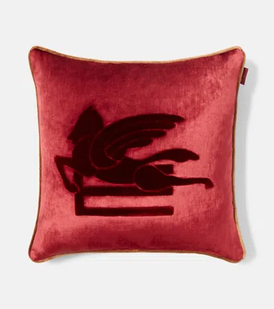Etro Pegaso Embroidered Cushion In Red
